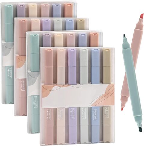 acDesign Colored Highlighters 12Pcs Duals Tips No Bleed Highlighters With Chisel Tip and Bullet Tip Frixion Square Highlighter for Study Notes School Office Supplies (2 Boxes) in Saudi Arabia