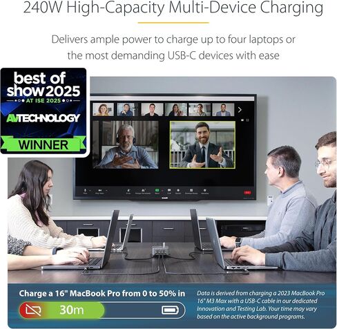 Startech.com 4-port USB-C Charging Station ، 240W GAN Charger Block لـ MacBook Pro/Air ، iPhone 16/15/Pro ، iPad Pro ، Dell XPS ، Pixel والمزيد in Kuwait