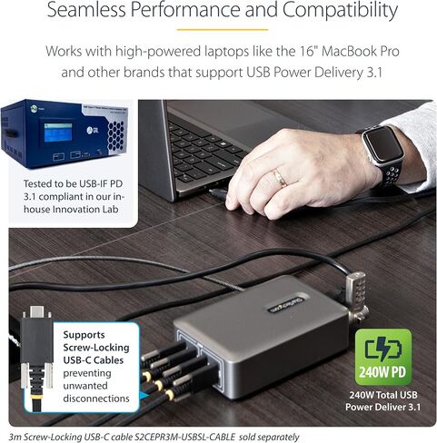 Startech.com 4-port USB-C Charging Station ، 240W GAN Charger Block لـ MacBook Pro/Air ، iPhone 16/15/Pro ، iPad Pro ، Dell XPS ، Pixel والمزيد in Kuwait
