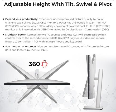 Dell P2425H شاشة مراقبة الكمبيوتر 24 "16: 9 IPS عرض 100 هرتز ث/حامل - 1 سنة ضمان ، كامل HD ، 1920 × 1080 مع سلك الطاقة + كابل Displayport + كابل HDMI + USB 3.0 كبل + قطعة قماش ميكروفيات in Kuwait