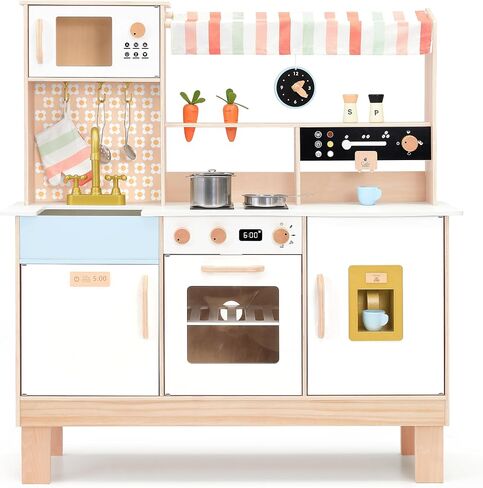 PairPear Play Kitchen for Kids, Wooden Toys Kids Kitchen Playset for Girls and Boys, Mordern Designed Toys Kitchen Gift with Play Food Kitchen Accessoires for 3Y+ in Saudi Arabia