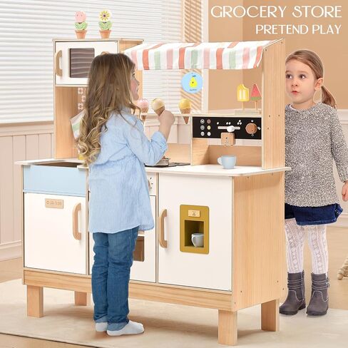 PairPear Play Kitchen for Kids, Wooden Toys Kids Kitchen Playset for Girls and Boys, Mordern Designed Toys Kitchen Gift with Play Food Kitchen Accessoires for 3Y+ in Saudi Arabia