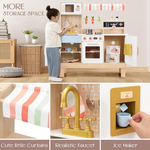 PairPear Play Kitchen for Kids, Wooden Toys Kids Kitchen Playset for Girls and Boys, Mordern Designed Toys Kitchen Gift with Play Food Kitchen Accessoires for 3Y+ in Saudi Arabia