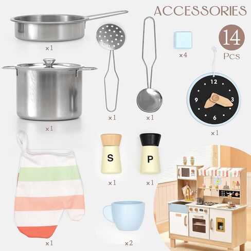 PairPear Play Kitchen for Kids, Wooden Toys Kids Kitchen Playset for Girls and Boys, Mordern Designed Toys Kitchen Gift with Play Food Kitchen Accessoires for 3Y+ in Saudi Arabia