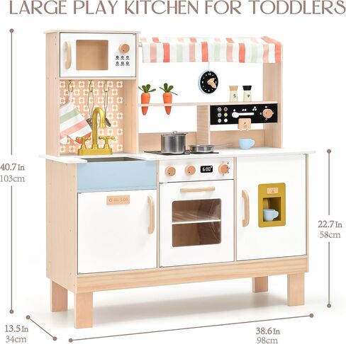 PairPear Play Kitchen for Kids, Wooden Toys Kids Kitchen Playset for Girls and Boys, Mordern Designed Toys Kitchen Gift with Play Food Kitchen Accessoires for 3Y+ in Saudi Arabia