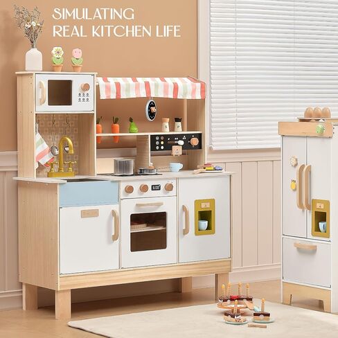 PairPear Play Kitchen for Kids, Wooden Toys Kids Kitchen Playset for Girls and Boys, Mordern Designed Toys Kitchen Gift with Play Food Kitchen Accessoires for 3Y+ in Saudi Arabia