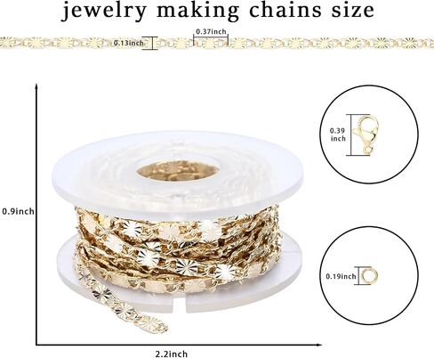 Loprome 16.4 Feet 14K Gold Plated Bead Cable Chains for Jewelry Making, Bulk Link Chains Roll with Lobster Clasps and Jump Rings for Necklace Bracelet Anklet DIY Craft Jewelry Making in Saudi Arabia