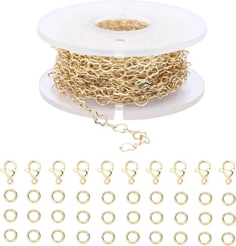Loprome 16.4 Feet 14K Gold Plated Bead Cable Chains for Jewelry Making, Bulk Link Chains Roll with Lobster Clasps and Jump Rings for Necklace Bracelet Anklet DIY Craft Jewelry Making in Saudi Arabia