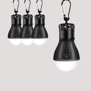 4 Packs LED Camping Lights ,Camping Gear, Camping Tent Lantern Tent Lights Portable Outdoor Waterproof Emergency Light Bulb,Super Bright, for Hiking, Party，Camping, Fishing, Power Failure (Black )