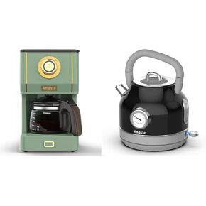 Amaste Green Coffee Maker & Black Retro Electric Kettle Set