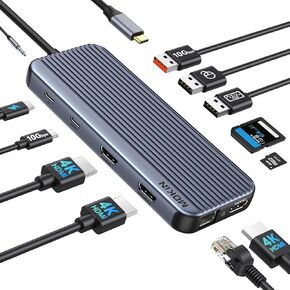 USB C Docking Station 3 HDMI, 12 in 1 Docking Station Triple Display, Docking Station Dual Monitor, Laptop Docking Station 3 HDMI with 10 Gbps, Ethernet, USB A/C 3.1, USB 2.0, 100W PD, Audio & Mic, SD