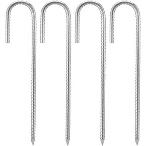 Rebar Stakes 12 Inch, Heavy Duty Galvanised Steel Rebar Ground Stakes, Fence Anchors, Ground Stakes with Hook, Ground Blind Stakes for Marquees, Gazebos, Tents, Trampolines, Camping
