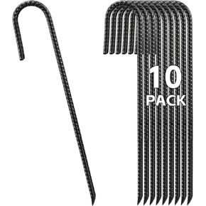 Ground Stakes 16 Inch, J Hook Tent Stakes, Heavy Duty Garden Stakes 10 Pack, Anti-Rust Rebar Stakes Ground Anchors for Fence, Garden, Trampoline, Landscape