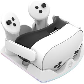 Charging Dock for Meta Quest 3S/3/2 - RGB Light Charging Station, VR Glasses Accessories with Stand for Headset & Controller