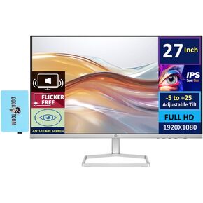 HP Series 5 527sa Monitor with Speakers 94F48AA#ABA Bundle with Docztorm Dock, 27" FHD IPS (1920x1080) Display, 2X HDMI, Flicker-Free, Ideal for Home & Business, White/Silver (2024 Latest Model)