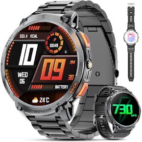 Military Smart Watches for Men, 1.85" HD Large Screen Smart Watch, Flashlight/730mAh/110+ Sports Modes Fitness Tracker Watch, Waterproof Mens Smart Watch for Android Phones iPhone Compatible