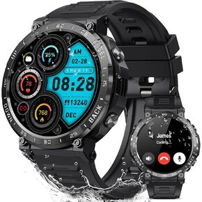 Military Smart Watches for Men - Answer/Make Calls, IP68 Waterproof Fitness Step Tracker Watch with Sleep Monitor/ 110+ Sports Modes/Pedometer, Tactical Smartwatch for Android iPhone Samsung (Black)
