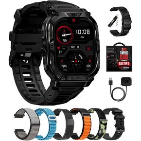 CARBINOX Blaze Smart Watch Ultimate Pack with GPS, Rugged Fitness Tracker Waterproof IP69K, Compatible with Android and iOS, 170+ Sports Modes, Make/Receive Calls (Square)
