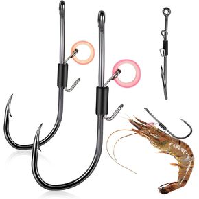 Baitholder Fishing Hooks, 10/15pcs Live Shrimp Fixed Hooks Carbon Steel Long Shank Barbed Hooks for Redfish, Bream, Trout, bass 2/0 3/0 4/0