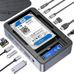 ORICO 12-in-1 Docking Station with Dual Slot SSD Enclosure, Supports M.2 NVMe & SATA SSD, 2.5/3.5" SATA SSD/HDD, 10Gbps, 4K@60Hz HDMI, 100W PD, Card Reader, Ethernet - D35M2