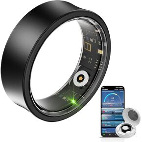AI Smart Ring, Fitness Tracker with Heart Rate, Blood Pressure, Sleep Tracking, Step Tracking, 10ATM, Waterproof Smart Ring for iPhone and Android (Matte Black, 7)