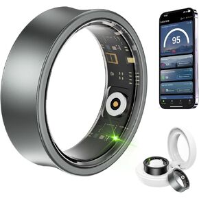 Smart Ring Health Tracker for Women & Men, No App Subscription - Space Aluminum Smart Ring, Tracking Steps, Calories, Sleep Monitor & Heart Rate, Compatible with iOS & Android (Silver, 9)