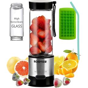 Portable Smoothie blender ROSEVIEW Glass bottle Mini USB rechargeable Handheld Shakes blend Cup juicer Cordless Personal smoothies maker mixer 2 speed (Red Steel)