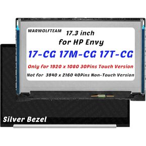 17.3in Compatible with HP Envy 17-CG 17M-CG 17T-CG 17-CG0008CA 17M-CG0013DX L87971-001 1920 x 1080 FHD 30Pins LCD Touch Screen Display Assembly with Bezel(Silver)