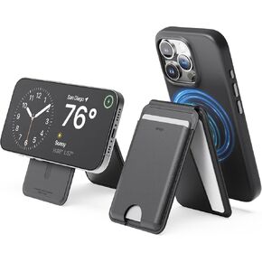 elago Magnetic Wallet Stand Compatible with MagSafe for iPhone 16/15/14/13/12 Series - Vegan Leather, Adjustable Stand Type Phone Wallet, Multi-Angle, Card-Pressing mechanism (Black)