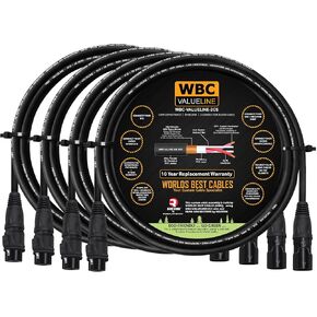 WBC-VALUELINE-2CS (22 AWG) - 4 Units - 6 Foot–Low-Capacitance Shielded Balanced Flexible Microphone, Active-Speaker & Interconnect Cables with Neutrik-Rean IP65 Rated Gold XLR Connectors
