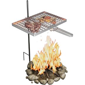 Swivel Campfire Grill Grate Rack, Adjustable Camp Grill Over Fire Pit, Cooking Equipment, Grills Grate for Firepit