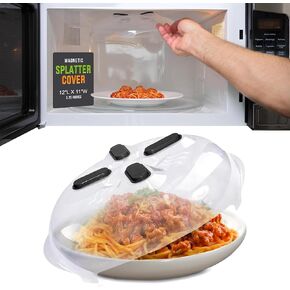 Magnetic Splatter Cover, 12-Inch Clear BPA-Free Food Lid, Vented Plate Guard with Steam Vents, Anti-Splash Microwave Lid, Dishwasher Safe, Space-Saving Magnetic Storage - Onyx