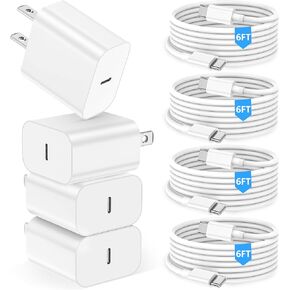 iPhone 15 16 Charger,iPad Charger 4Pack 6FT USB C to C Charging Cable Cord with 4Pack 20W iPhone Fast Charger Block for iPhone 16/16 Pro/15/15 Pro,iPad Pro 12.9/11 in,iPad air 5/4