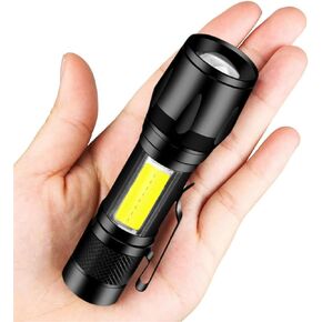 Mini Flashlight High Lumens Rechargeable, Small Flashlights 3 Modes, Pocket Flashlight with Clip,Zoomable, Waterproof, Adjustable Brightness Flash,Camping, Hiking,Emergency Camping