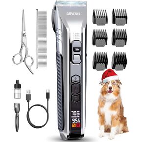 Dog Clippers for Grooming, AIBORS 2500mAH Dog Shavers Kit for Grooming, Low Noise, Rechargeable Cordless Hair Clippers for Dogs Cats Pets, USB C Charging, Quite Dog Hair Trimmer with Ceramic Blade