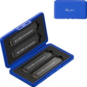 4 Slots M.2 2280 2260 2242 2230 Storage Box, Eco-Friendly Shockproof Water-Resistant M.2 SSD Holder with Label & Notepaper, M2 2280 SSD Card Case Flush-Mounted M.2 Drive Storage Case - Blue