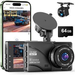 Dash Cam Front and Rear, 2.5K Dual Dash Camera for Cars W/ 64GB Card,3" IPS Screen Dash Cam Built-in 5G WIFI, Car Camera with G-Sensor, Loop Recording, Night Vision, 24H Parking Monitor,170°Wide Angle