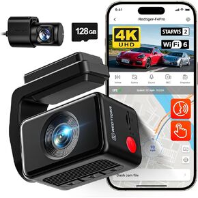REDTIER F4 Pro 4K Dash Cam Front and Rear, STARVIS 2 Sensor, 128GB Card Included, Built-in 5.8GHz WiFi6, 2.2inch Touch Screen Dash Camera for Cars, Voice Control, 24H Parking Mode
