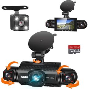 360 Degree View 4 Channel Dash Cam Front and Rear Inside Left Right, TOPGOOSE Dash Camera for Cars FHD 1080P,Free 64GB Card,Multi-Ch Dash Camera for Cars,Black Box Trafflc Recorder,G-Sensor