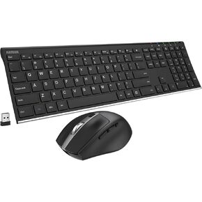 Arteck 2.4G Wireless Keyboard and Mouse Combo Stainless Steel Ultra Slim Full Size Keyboard Keyboard and Ergonomic Mice for Computer Desktop PC Laptop and Windows 10/8/7 Build in Rechargeable Battery