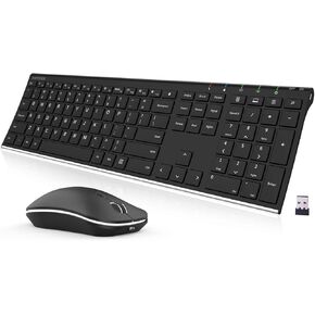 Arteck 2.4G Wireless Keyboard and Mouse Combo Stainless Steel Ultra Slim Full Size Keyboard Keyboard and Ergonomic Mice for Computer Desktop PC Laptop and Windows 10/8/7 Build in Rechargeable Battery
