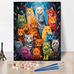 TUMOVO Cat Paint by Number, Two Cats Sit on The Pier Look Starry Sky Adults' Paint-by-Number Kits, Abstraction Paint by Numbers DIY Oil Painting with Brushes and Pigment, 16x20 Inch
