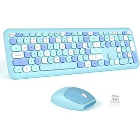 MOFII Wireless Keyboard and Mouse Combo - Pale Pink Full Sized Plug and Play Colorful Computer Keyboards - 104 Keys Round Keycap USB 2.4G Cute Keyboard for Windows/Laptop/Mac/Desktop/PC