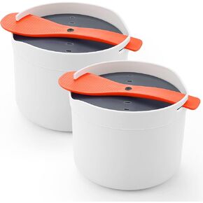 2 Pcs Microwave Rice Cooker 2 L Pasta Cooker with Strainer Microwaveable Food Microwave Pressure Steamer Cook up to 8 Cups Non Stick Steaming Pot Rice Cooke Cookware for Home Meal Cooker