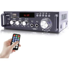 2-Channel 600 Watt Bluetooth Home Stereo Amplifier, AC/DC Power, 2 Mic Inputs, Wireless Remote, Bass & Treble Controls by Technical Pro