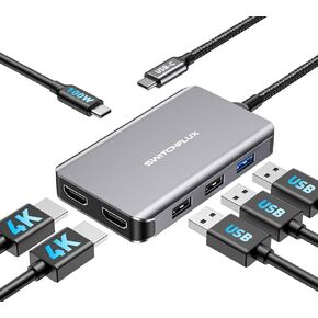 USB C Docking Station Dual Monitors Adapter,6 in 1 USB C Hub for Dual 4K HDMI Display,USB C Hub with 2×HDMI,3×USB Port,100WPD Compatible for MacBook Air/Pro,Dell XPS,and More