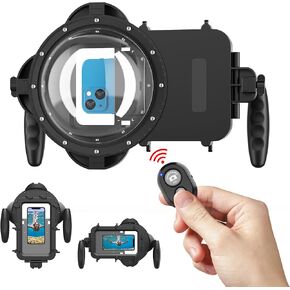 Waterproof Dome Diving Case for iPhone 15/14/13 Pro/13/12 Pro Max/SE 2020/11 Pro/XS Max/XR/X/8/7 Plus,or Any Other Smart Mobile Phones Size from 4.5-7.0 Inches,with Remote Control Feature