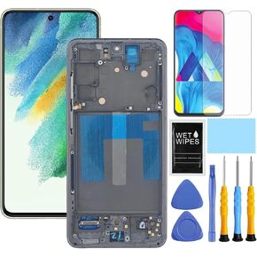 for Samsung Galaxy S21 FE 5G Screen Replacement with Frame for Samsung S21fe Screen Replacement SM-G990u1 G990a G990w LCD Digitizer Display Touch Screen Assembly with Tools 6.4 inch Black