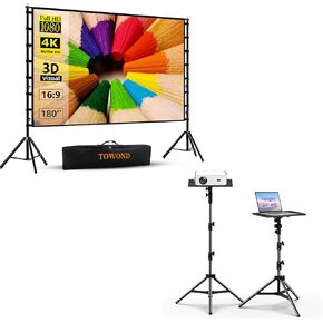 Towond 180 Inch Projector Screen and Stand, Tripod Projector Mount, Portable Laptop Stand Adjustable Height 24 to 68 Inch
