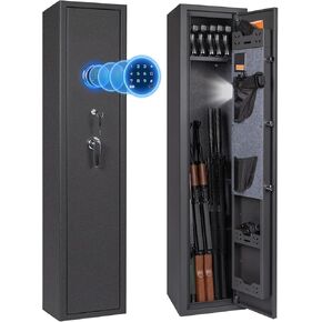 4-5 Gun Safe for Rifle and Pistols, Long Gun Safe for Rifle Shotgun for Home, Quick Access 3-5 Gun Storage Cabinet with Handgun Pouch, Silent Mode, Gun Cabinet with 43.3″,54.4lbs